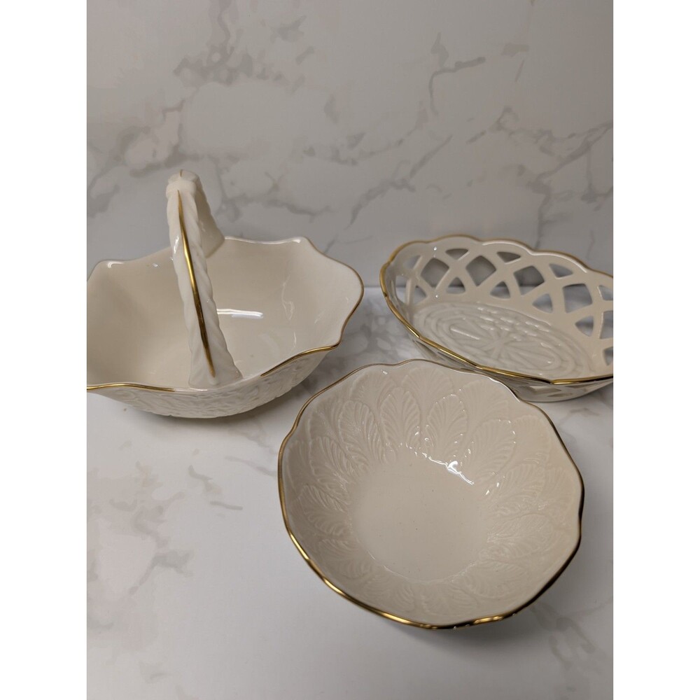Lenox Ivory Gold Trim Lot Leaf Dishes Vase Bowl Planter Set